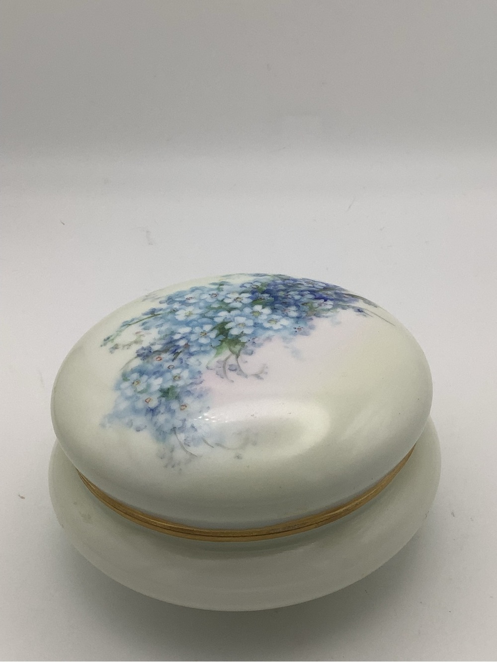 Vintage T & V Limoges France Blue Floral Porcelain Powder/Trinket Vanity Box